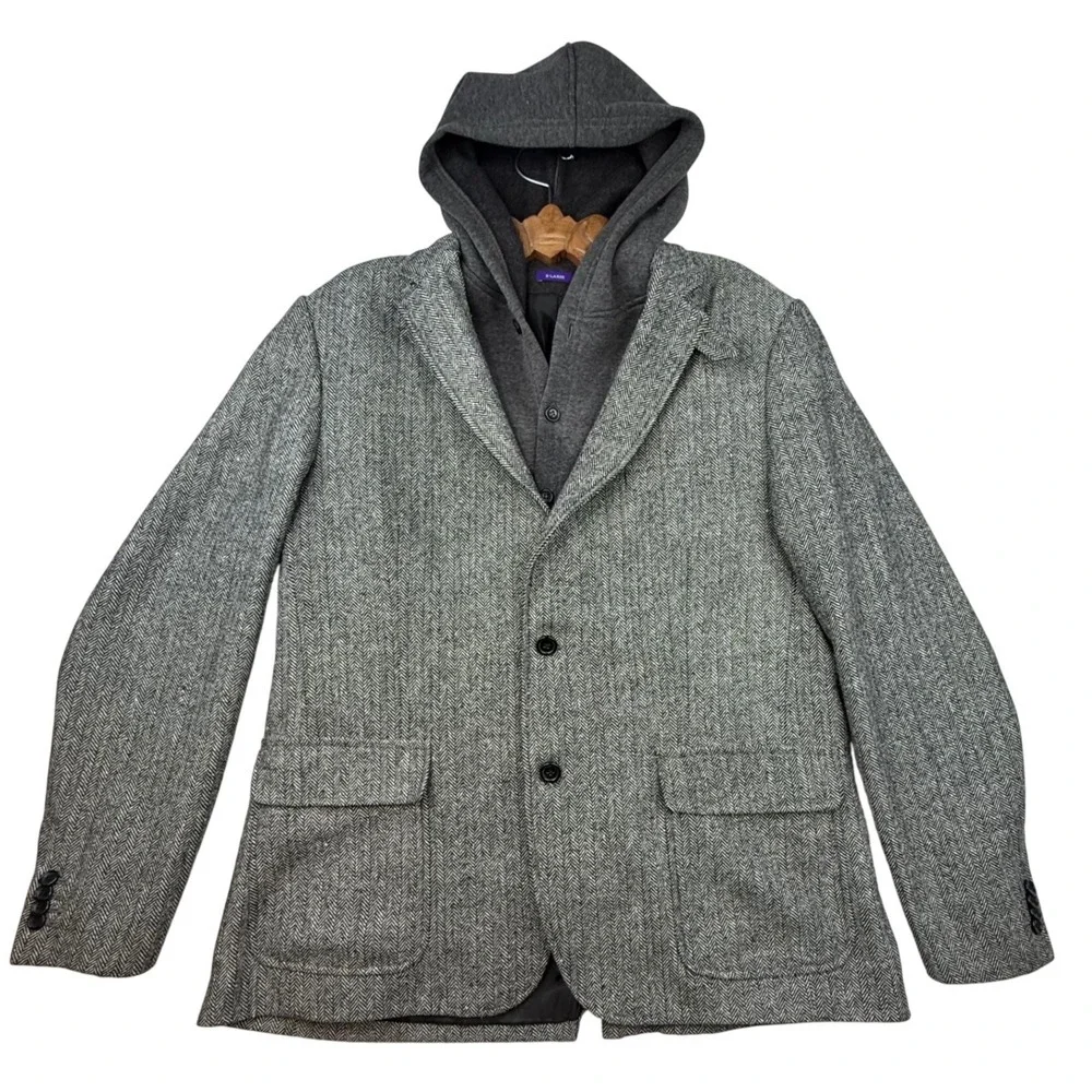 American Rag Mens Herringbone Blazer Jacket Hood Gray XL 1990s vibes Y2K Street - Picture 10 of 10